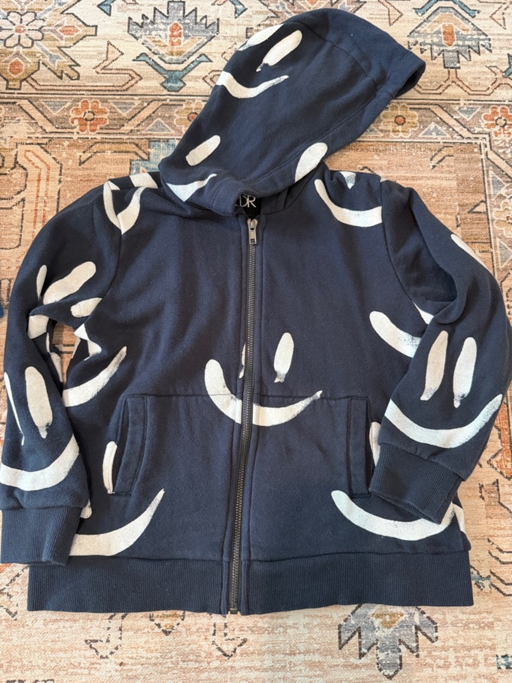 Chaser Kids Navy Blue Zip Hoodie with White Smiley Prints